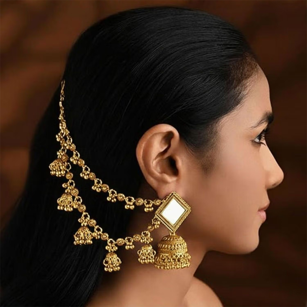 I Jewels Gold Plated Contemporary Ghungroo Jhumka Ear Chain