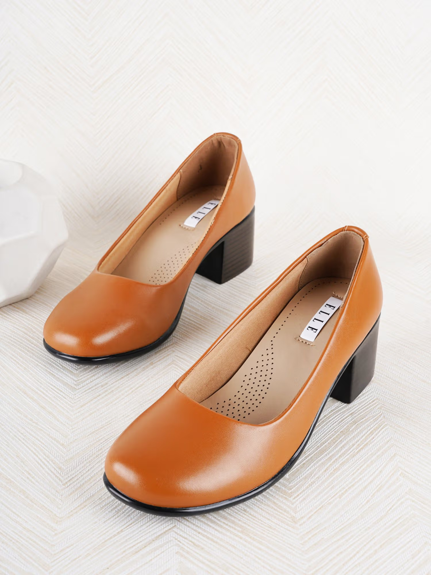 ELLE Camel Round Toe Party Wear Pumps