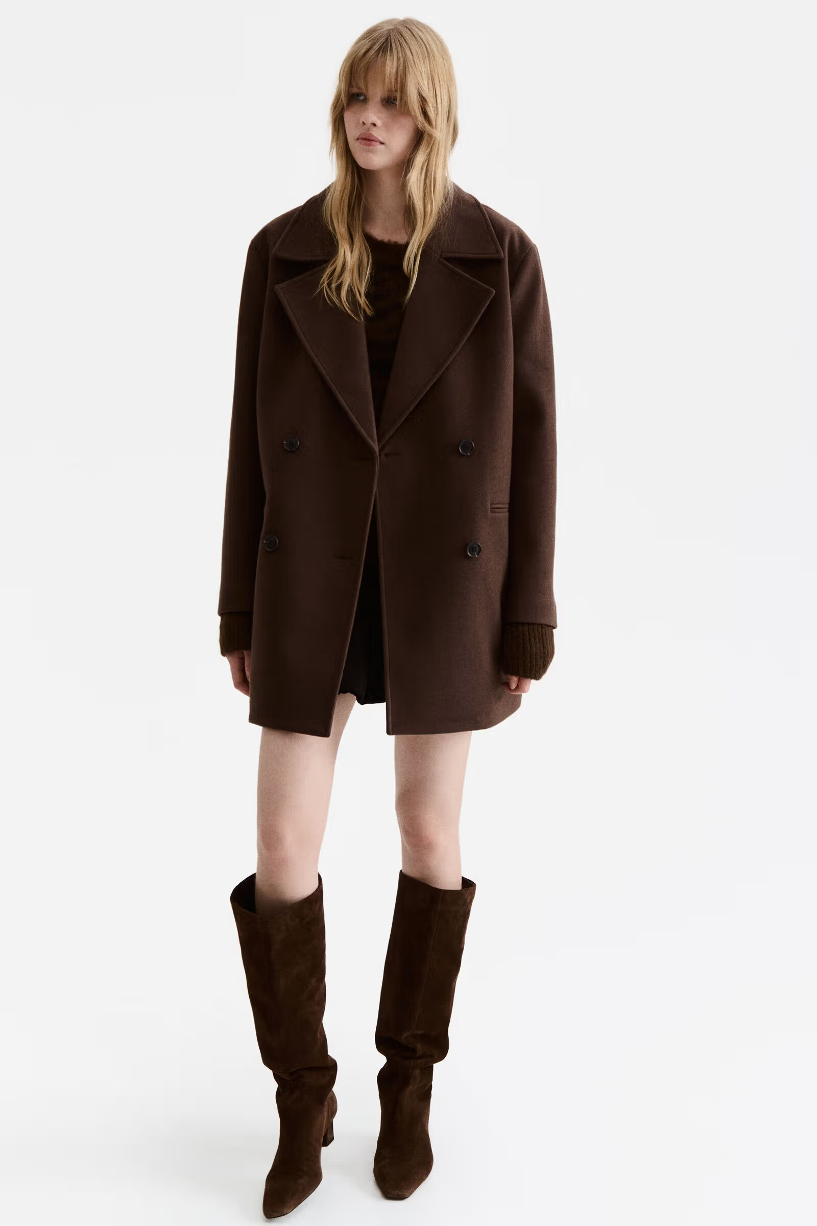 H&M Women Brown Double-Breasted Coat