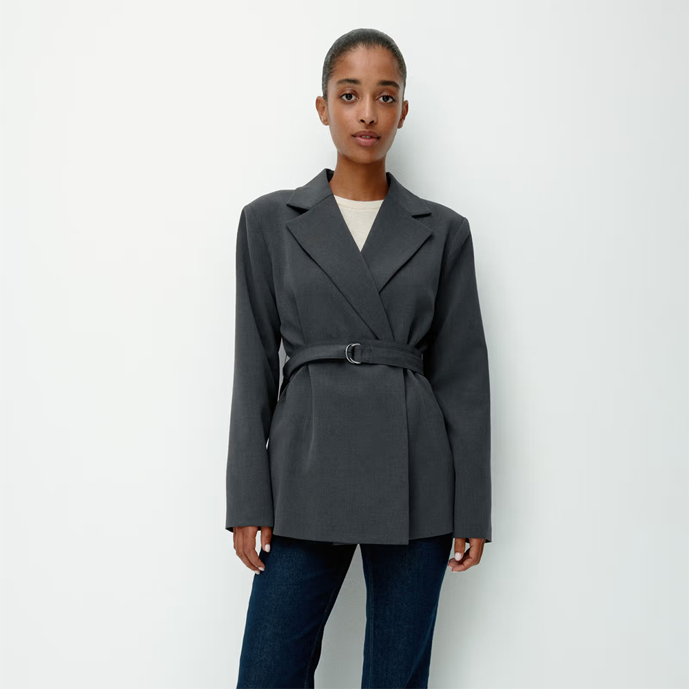 H&M Women Grey Belted Blazer
