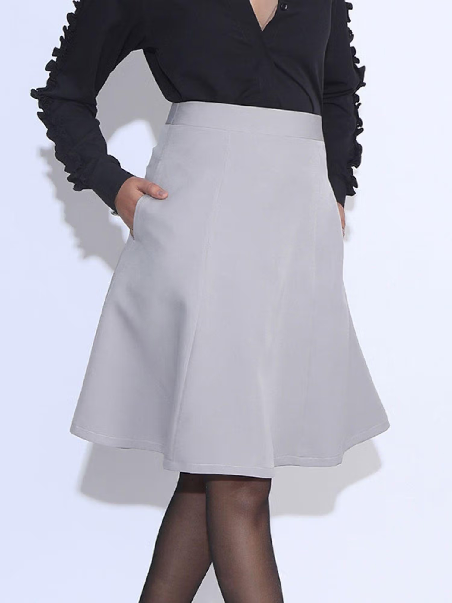 Jaey Women Grey A Line Swirl Knee Length Skirt