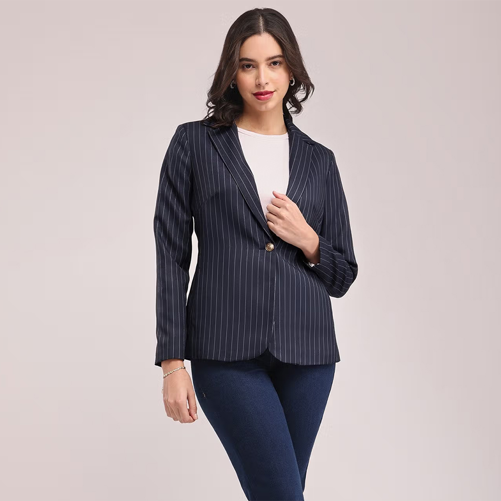 FableStreet Single Breasted Blazer - Navy Blue