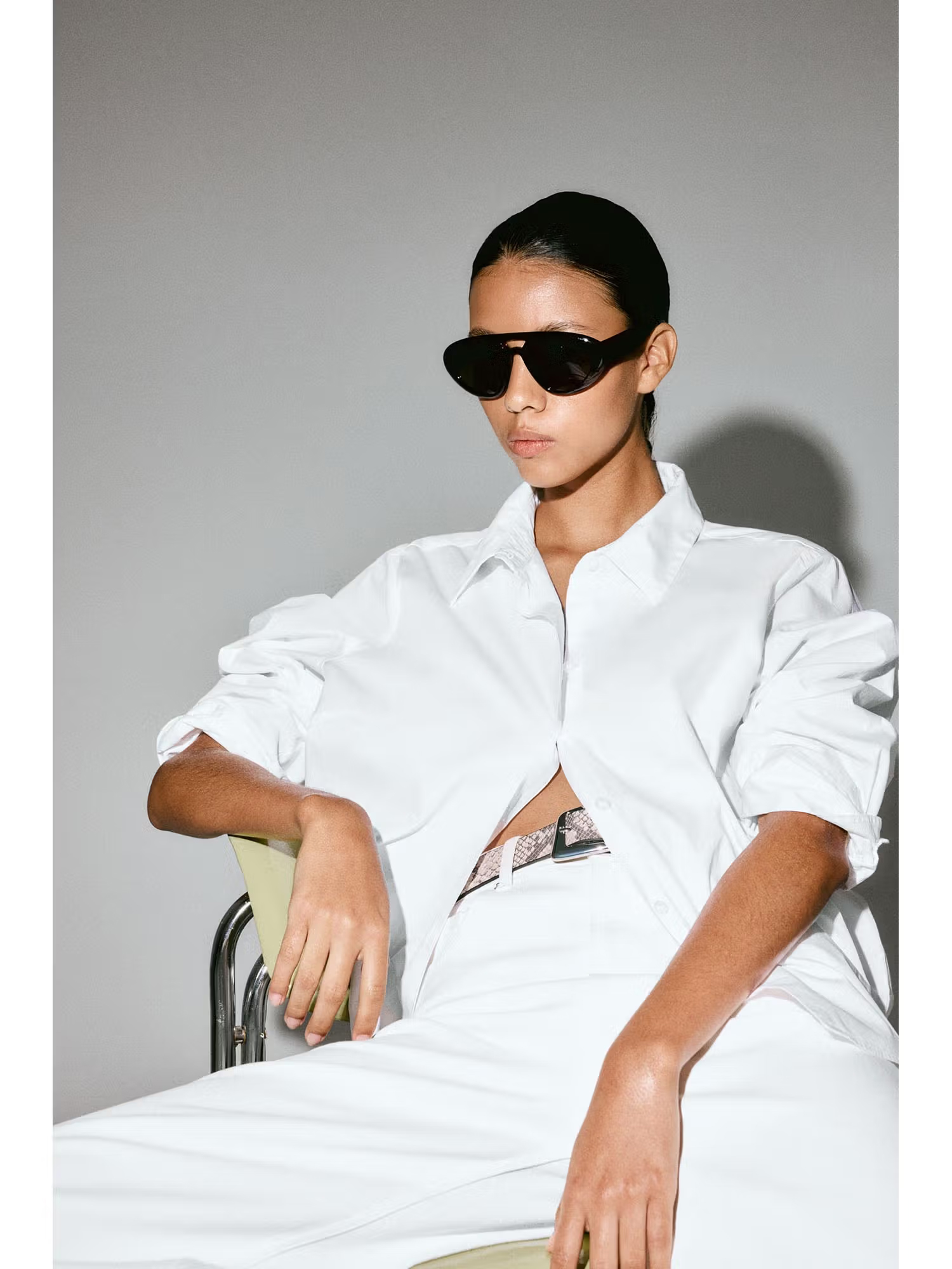 H&M Women White Cotton Poplin Shirt