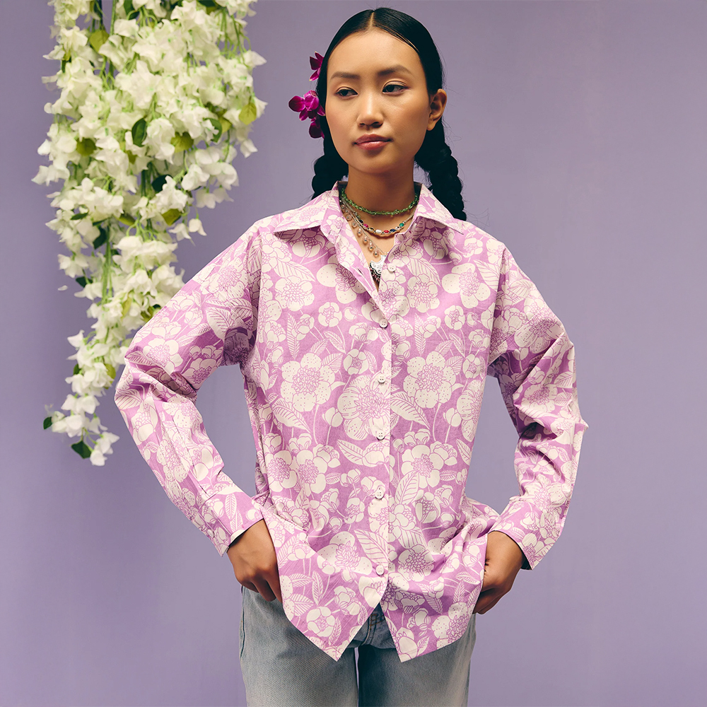 Purple Floral Poplin Shirt