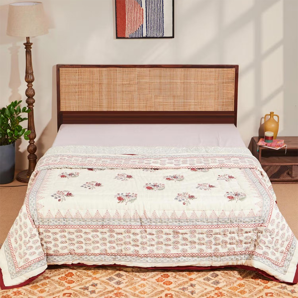 Fabindia Red Nazm Hand Block Printed Cotton Quilt