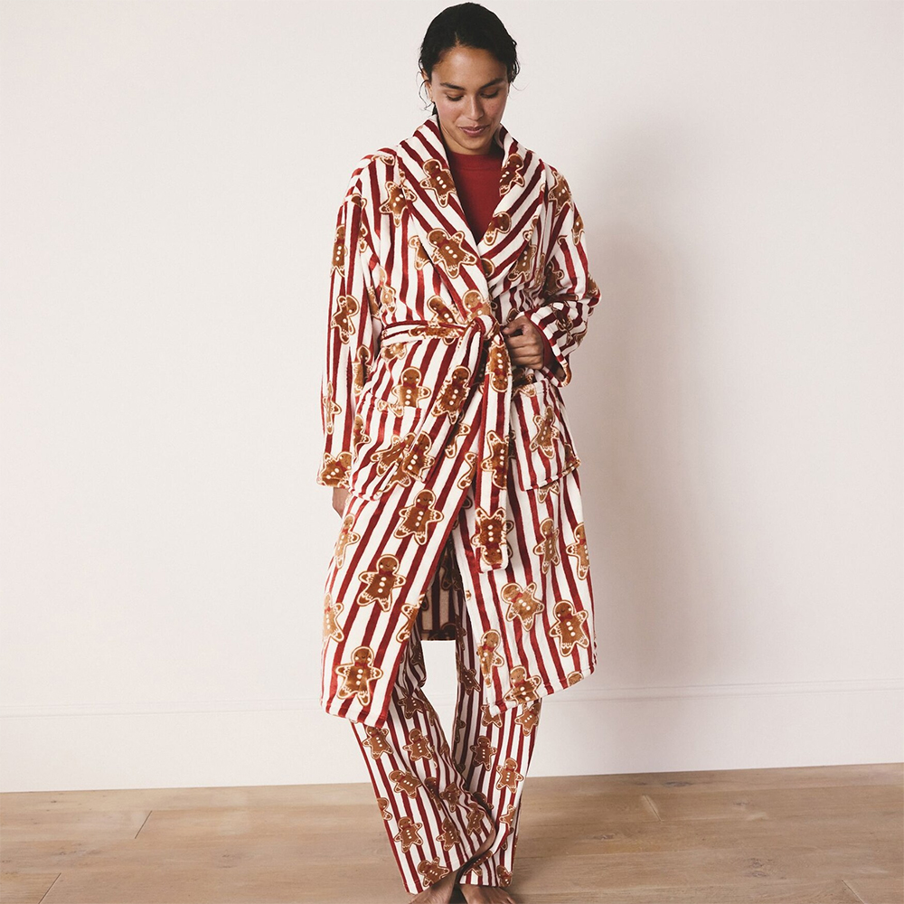 Red Gingerbread Matching Family Christmas Cosy Fleece Dressing Gown