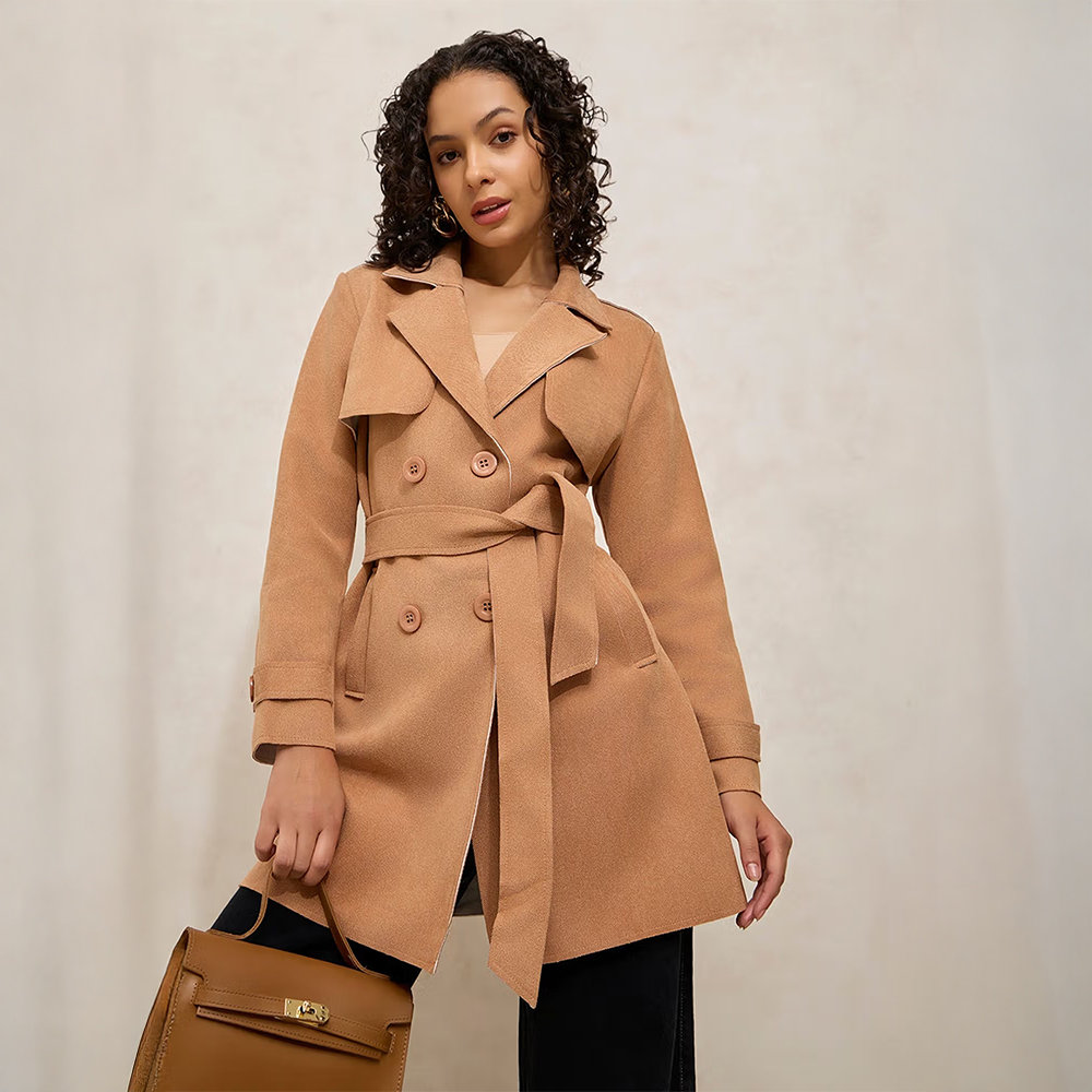 SHOWOFF Beige Longline Overcoat With Belt