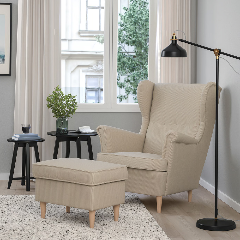 STRANDMON Armchair and footstool, Kelinge beige