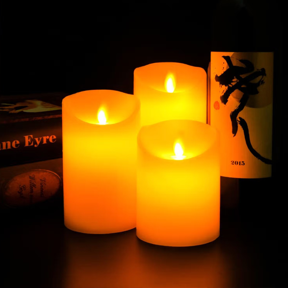 Kuber Industries Flameless Yellow Light Battery Operated White Led Candles (Pack of 3)