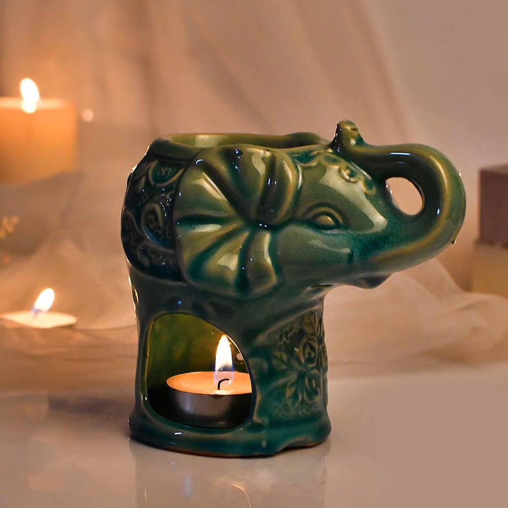 Tayhaa Elephant Shape Floral Oil Diffuser - Blue