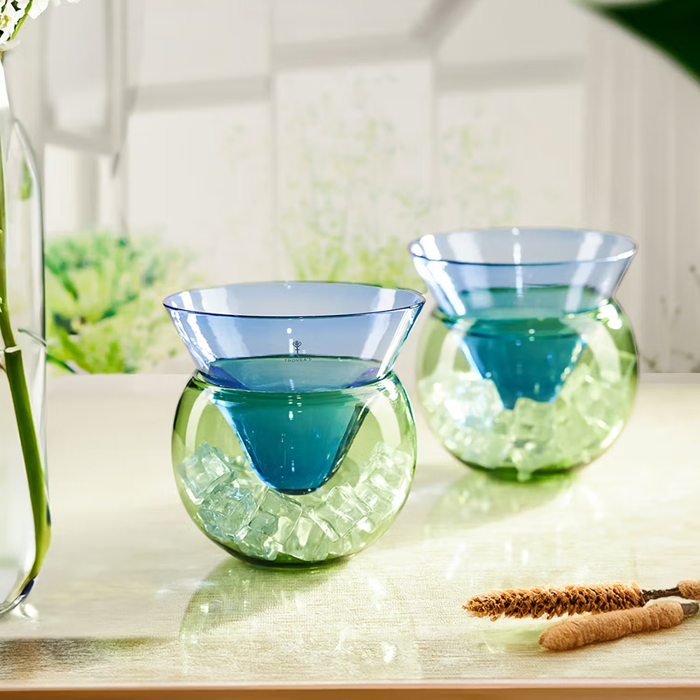 Trovea's Beautiful Ice Chiller with Top Blue and Bottom Green Cocktail Glass Set of 2 190 Ml