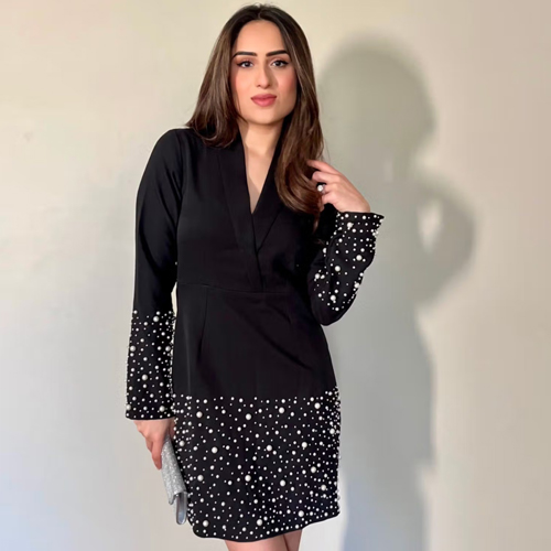 Label Swish After Party Edit Black Pearl Embellished Short Dress