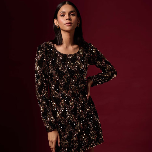 Emblaze Gold Sequin Bodycon Dress with Back Tie-Up