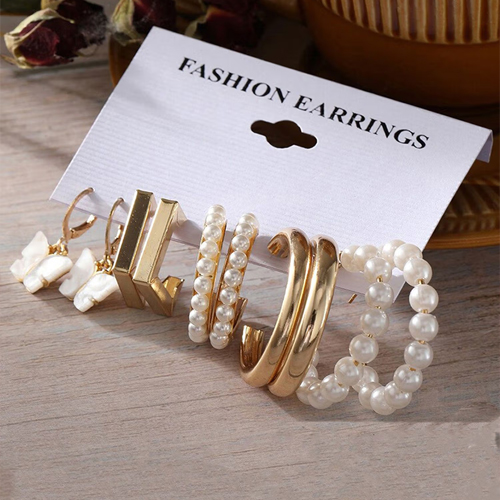 Jewels Galaxy Gold Plated Contemporary Drop and Hoop Earrings Set of 5