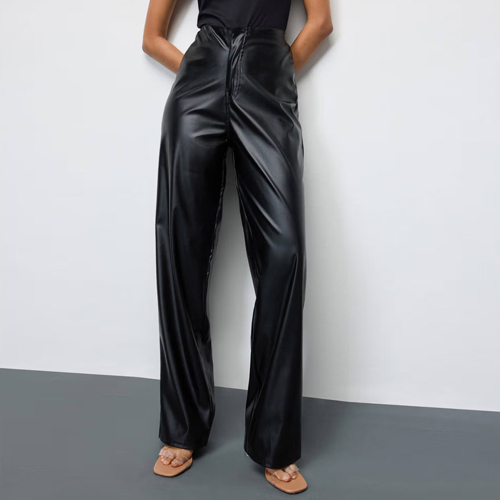 FREAKINS Black Straight Fit Leather Pants