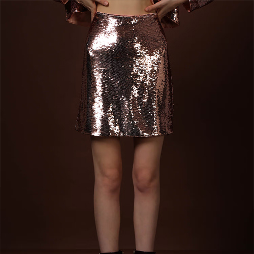VERO MODA Rose Gold Sequined Mini Skirt