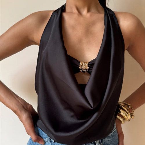 The Clothing Factory Black Cowl Neck Top