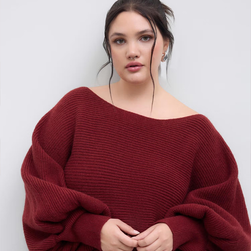 Cider Knit Off-shoulder Long Sleeve Crop Sweater Curve & Plus