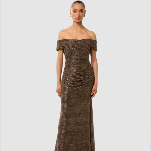 Forever New Bronze Solid Half Sleeves Maxi Dress