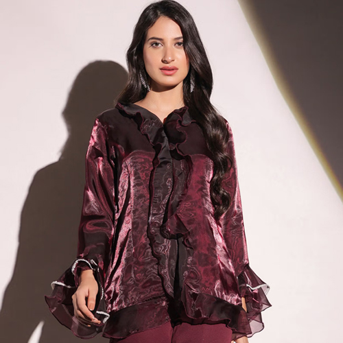 B'Infinite Rasin Wine Ruffled Top