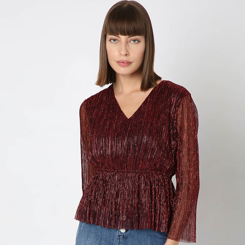 VERO MODA Red Textured Lurex Top