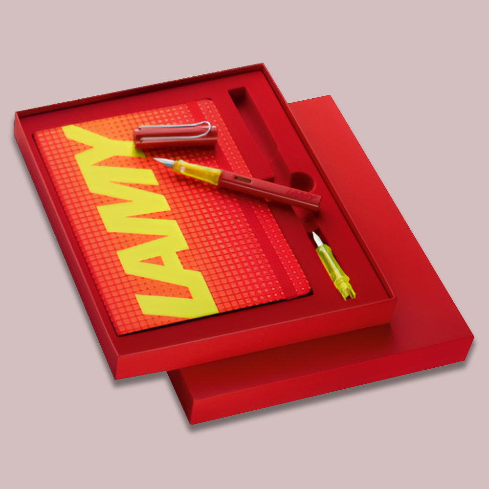 Lamy Al Star Glossy Red Fountain Pen Set with Notebook Special Edition