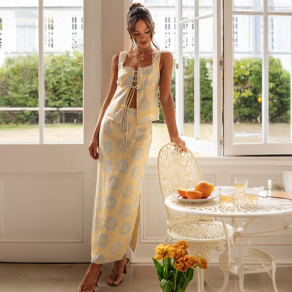 Outzidr Cream Printed/Plain Relaxed Co-Ord Set