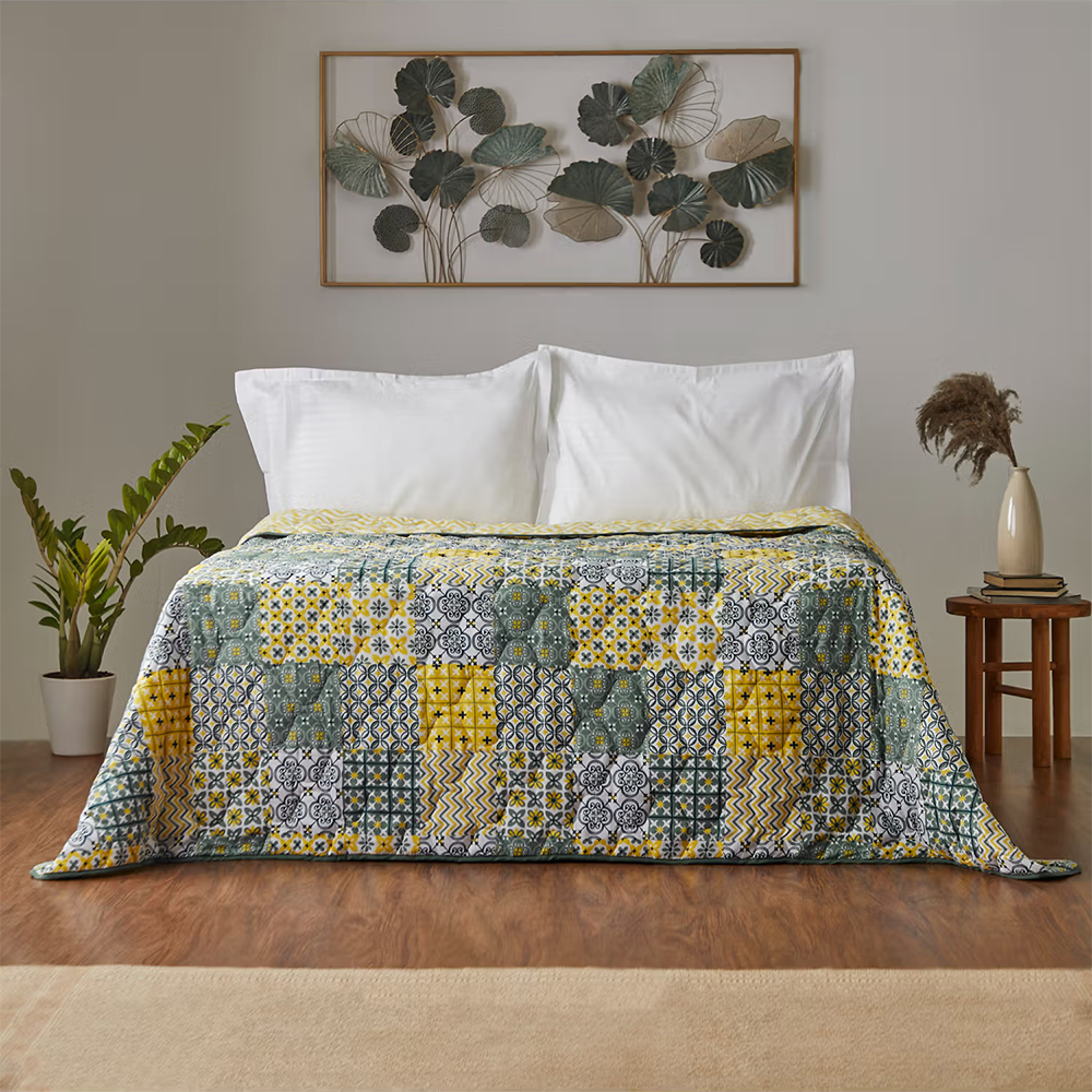 Chumbak Egypt Patchwork Yellow Comforter- Double Bed