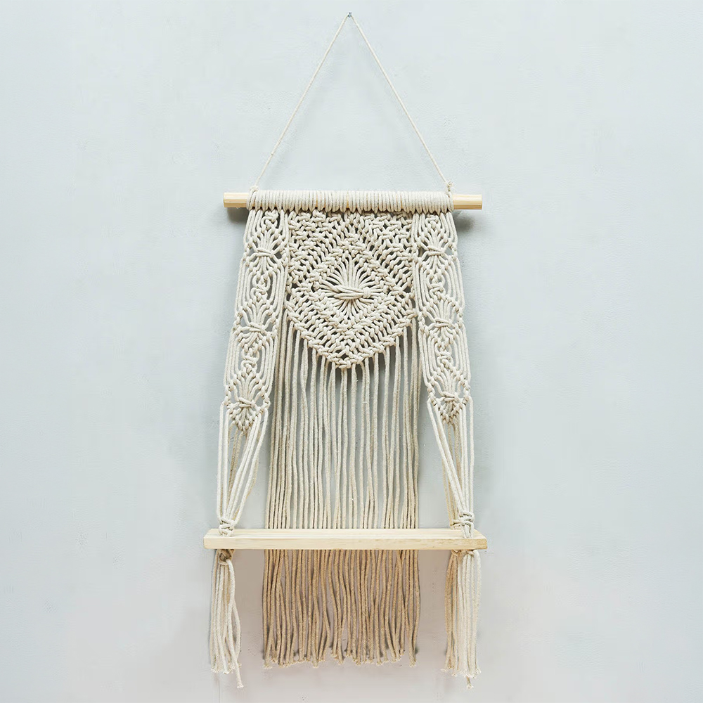 Homesake Macrame Wall Hanging Shelf Wood, Butterfly, Off-White