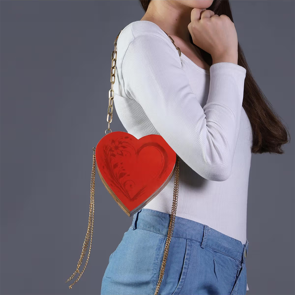 Tash Bags Red Valentine Heart In Acacia Wood Sling Bag