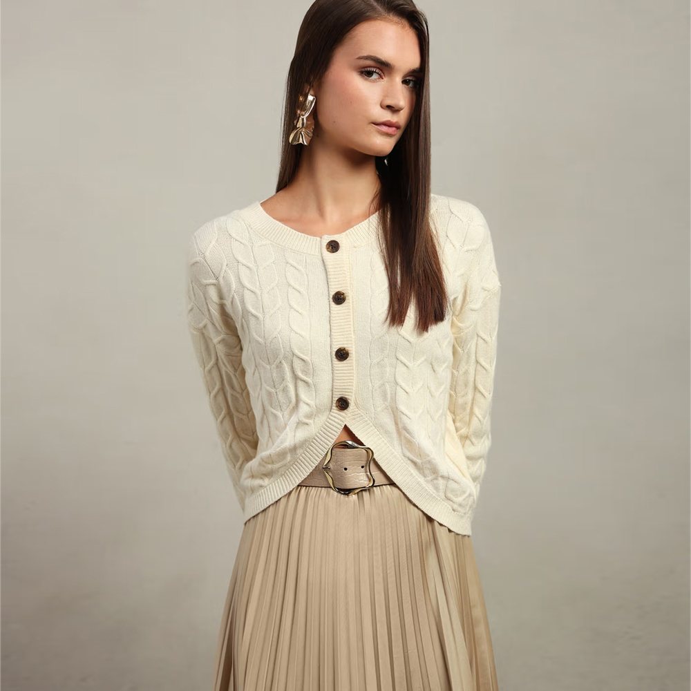 VERO MODA Textured Cream Cable-Knit Cardigan