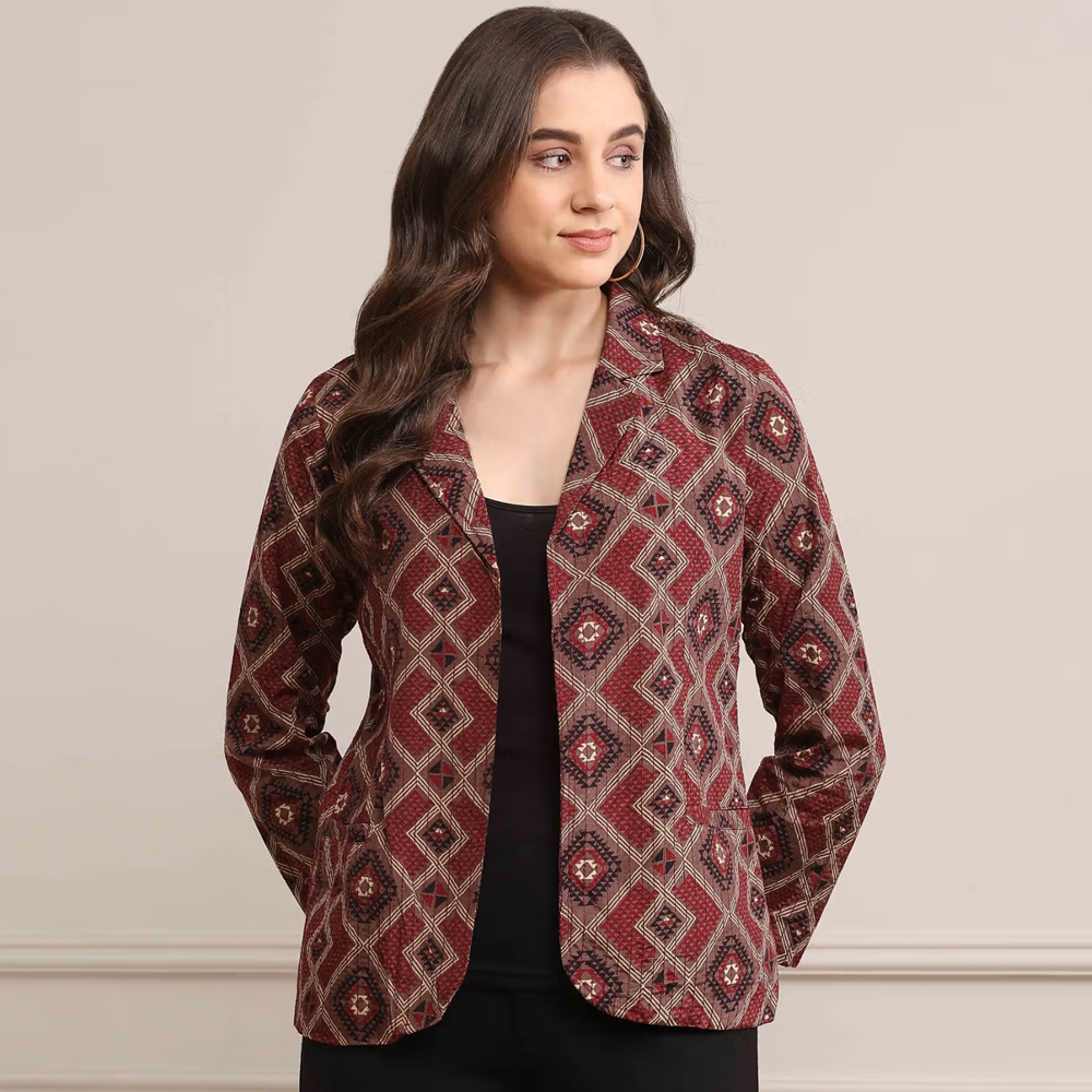 Biba Black Viscose Straight Printed Jacket