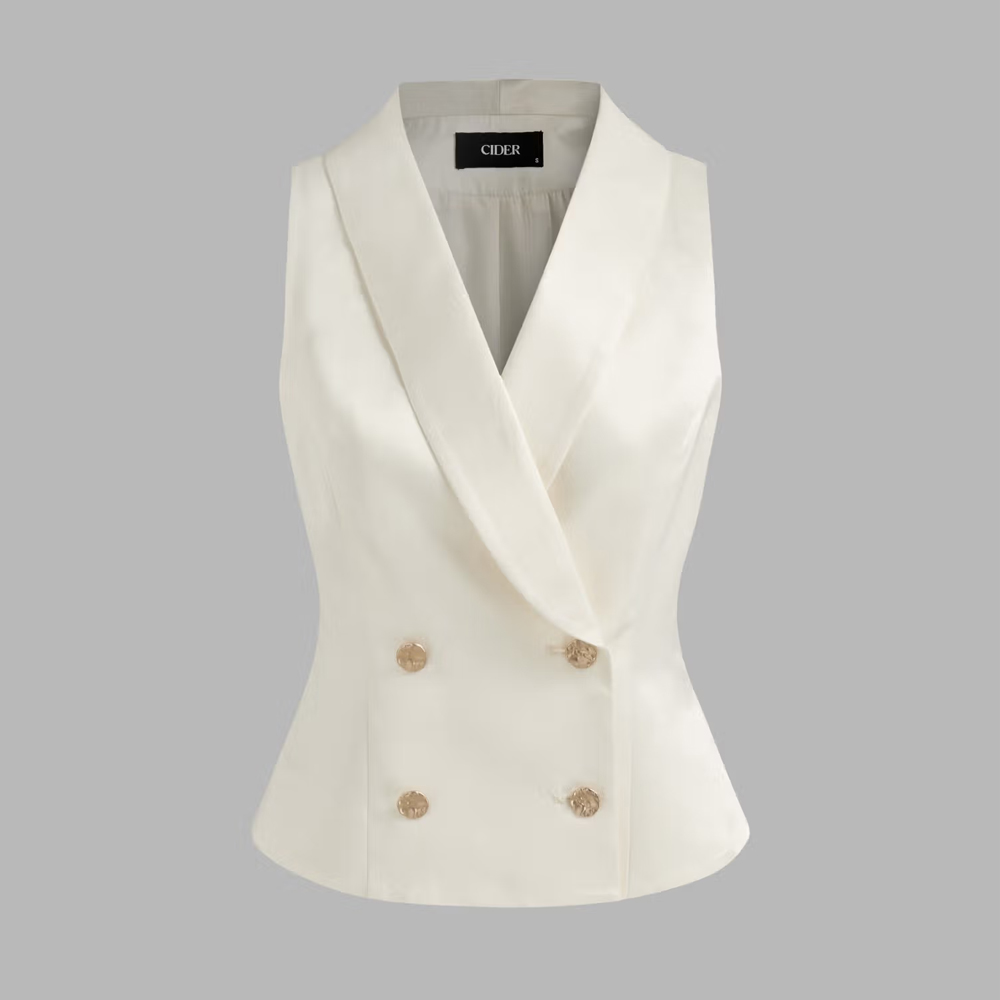 Cider Collar Solid Button Blazer Vest