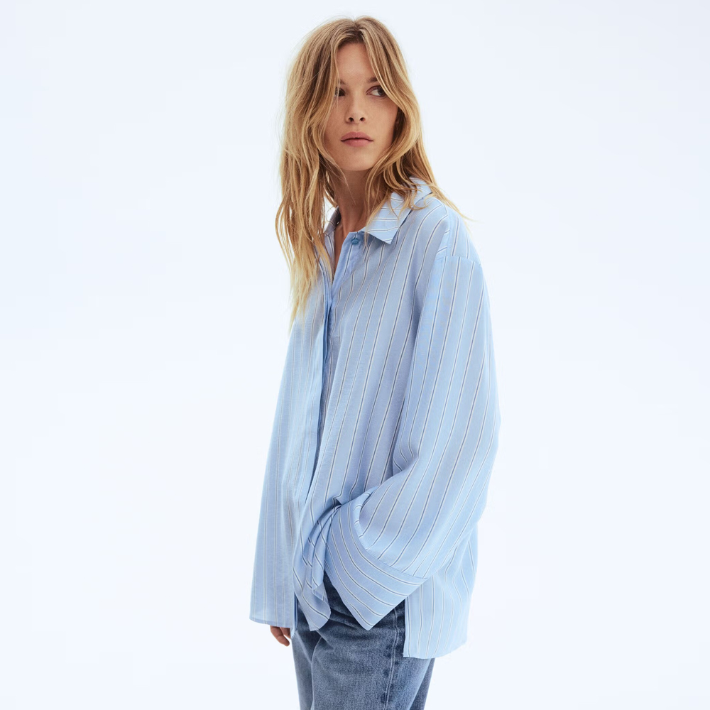 H&M Women Blue Oversized Shirt